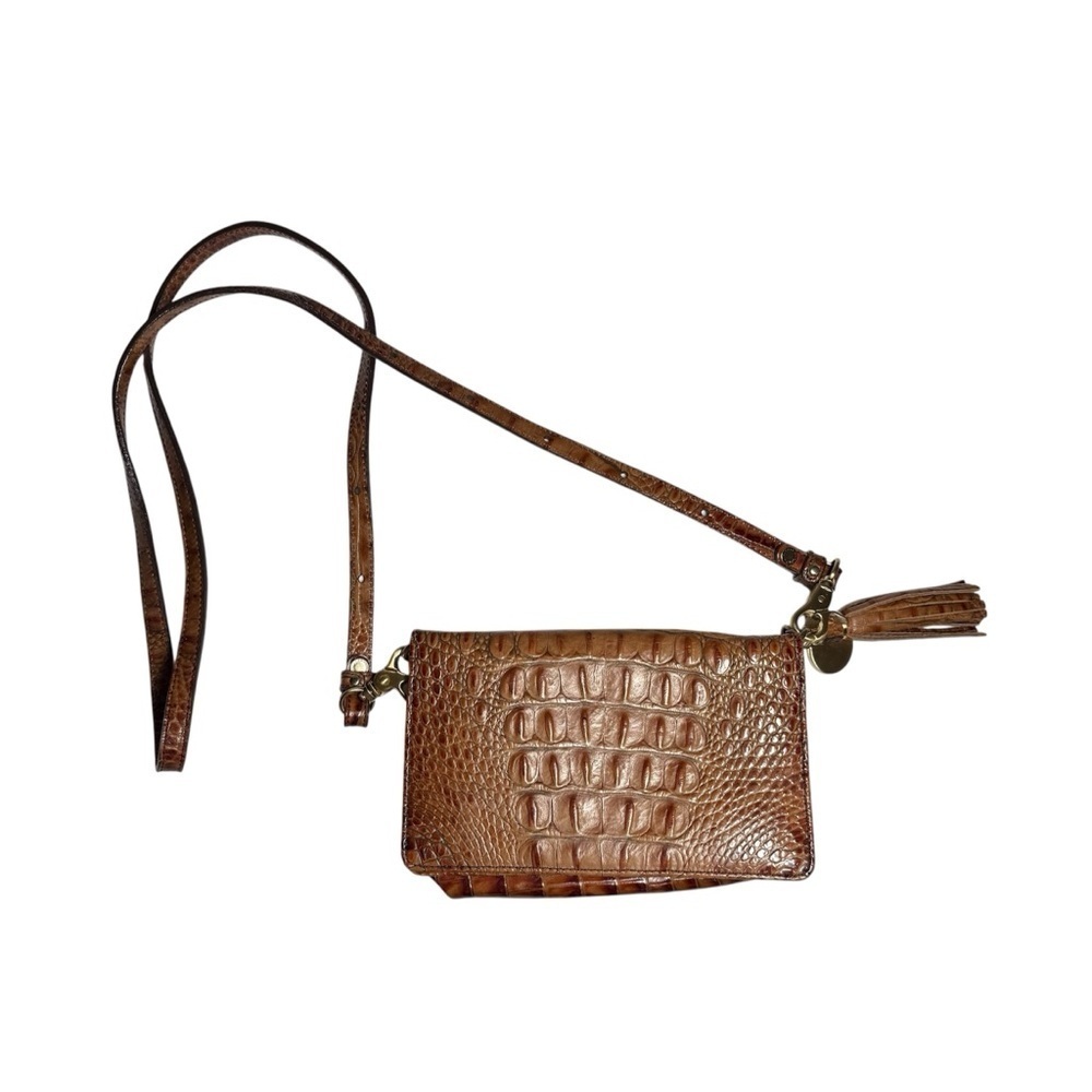 Brahmin Brown Crossbody Bag Crocodile Gold Hardware Satchel Tassel